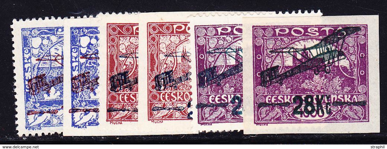 * TCHECOSLOVAQUIE - * - PA N°1/6 - 6 Val - 3 Dent. Et 3 ND - TB - Airmail