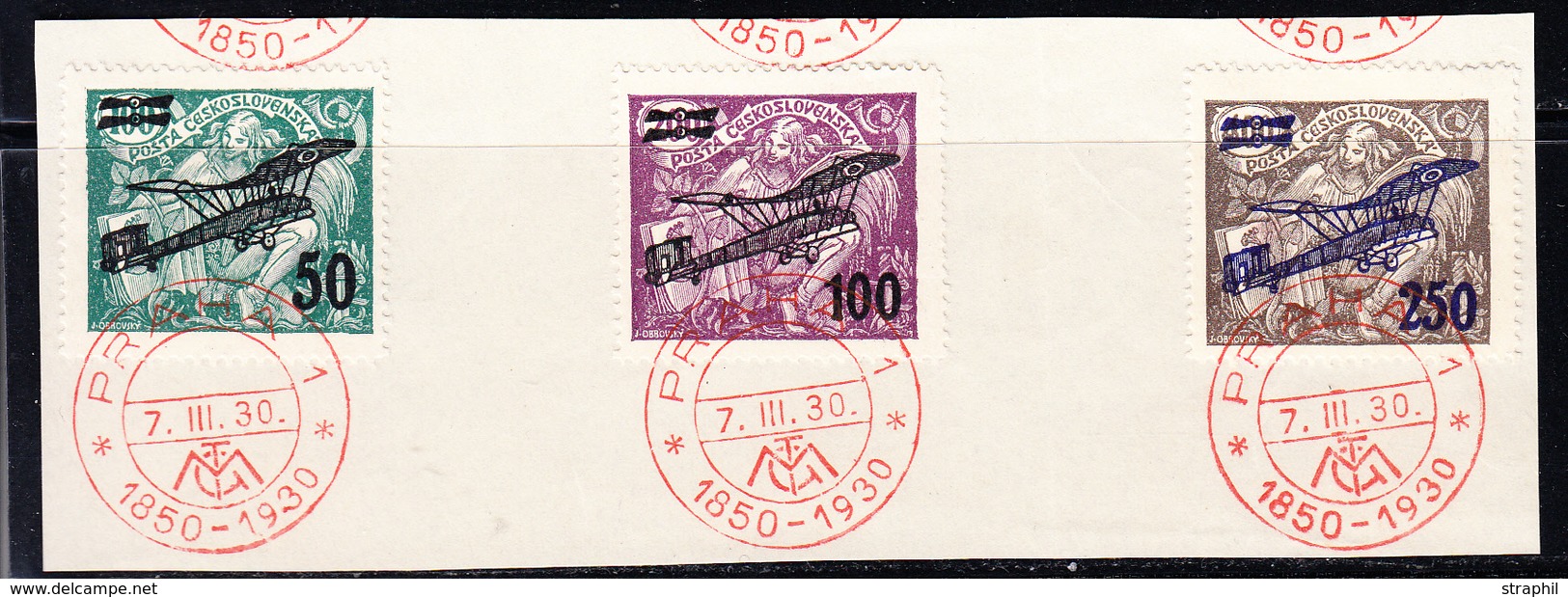 F TCHECOSLOVAQUIE - F - PA N°7/9 - 3 Val - Obl. Rge Praha 7/3/30 - TB - Airmail