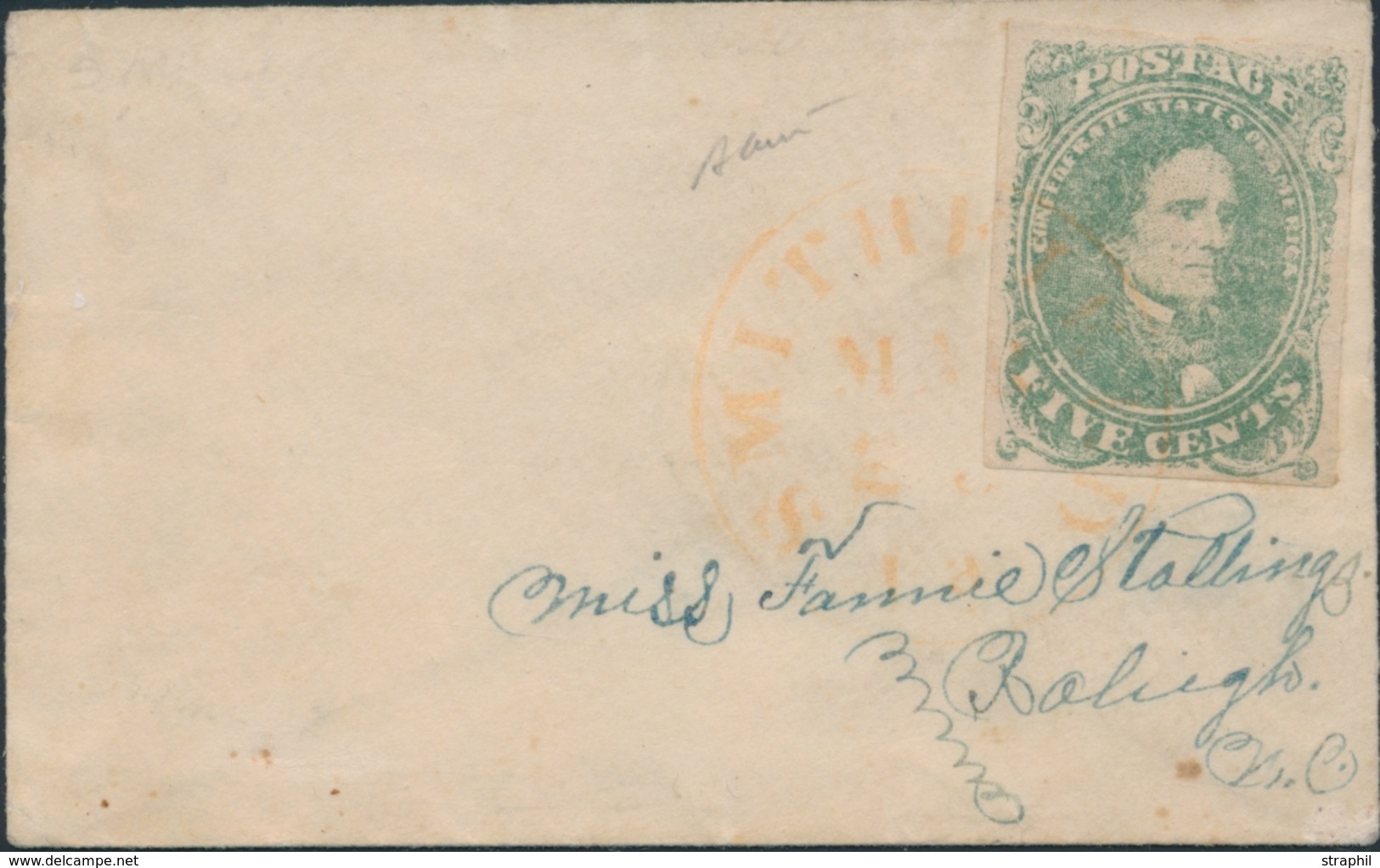 L ETATS-UNIS - L - N°3 - 5c Vert Olive - Obl. - Petite Env. - TB - Used Stamps