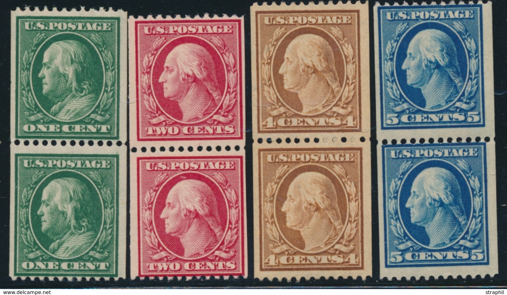 **/* ETATS-UNIS  - **/* - N°167B/71B - 4 Paires Verticales Dentelées Horiz. - TB - Used Stamps