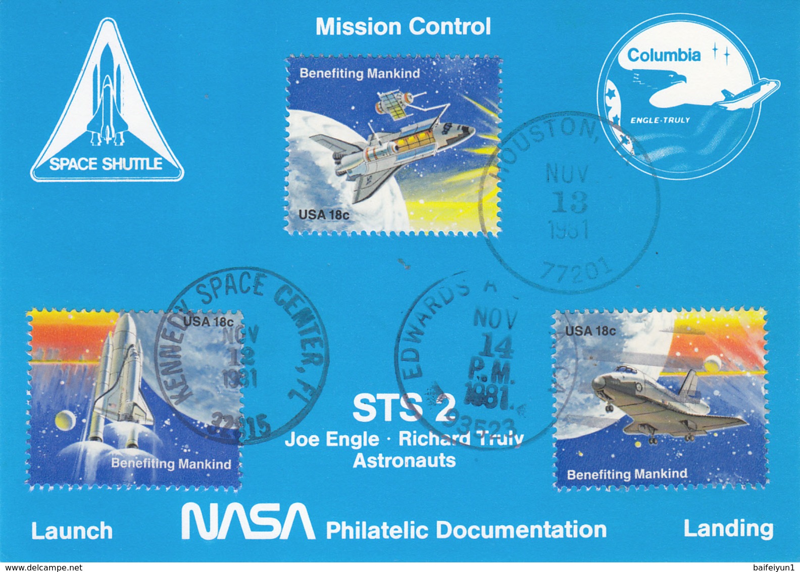 USA 1981 Space Shuttle Columbia STS-2 And Astronauts Commemorative Postcard - America Del Nord