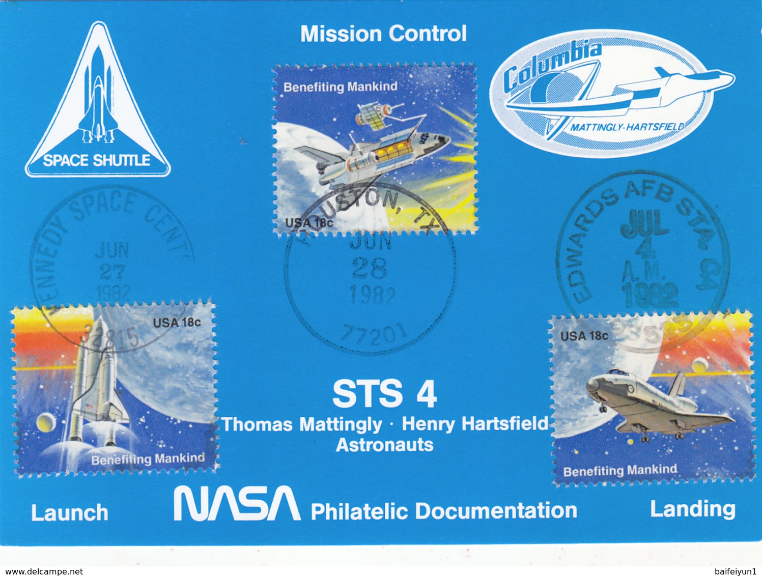 USA 1982 Space Shuttle Columbia STS-4 And Astronauts Commemorative Postcard - America Del Nord