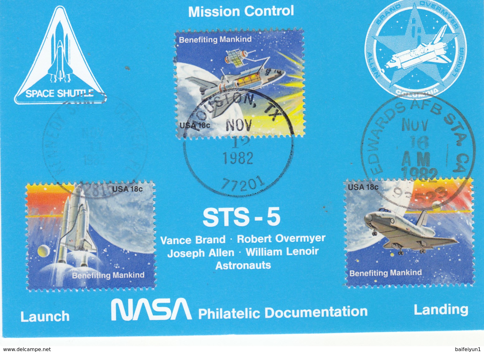USA 1982 Space Shuttle Columbia STS-5 And Astronauts Commemorative Postcard - Noord-Amerika