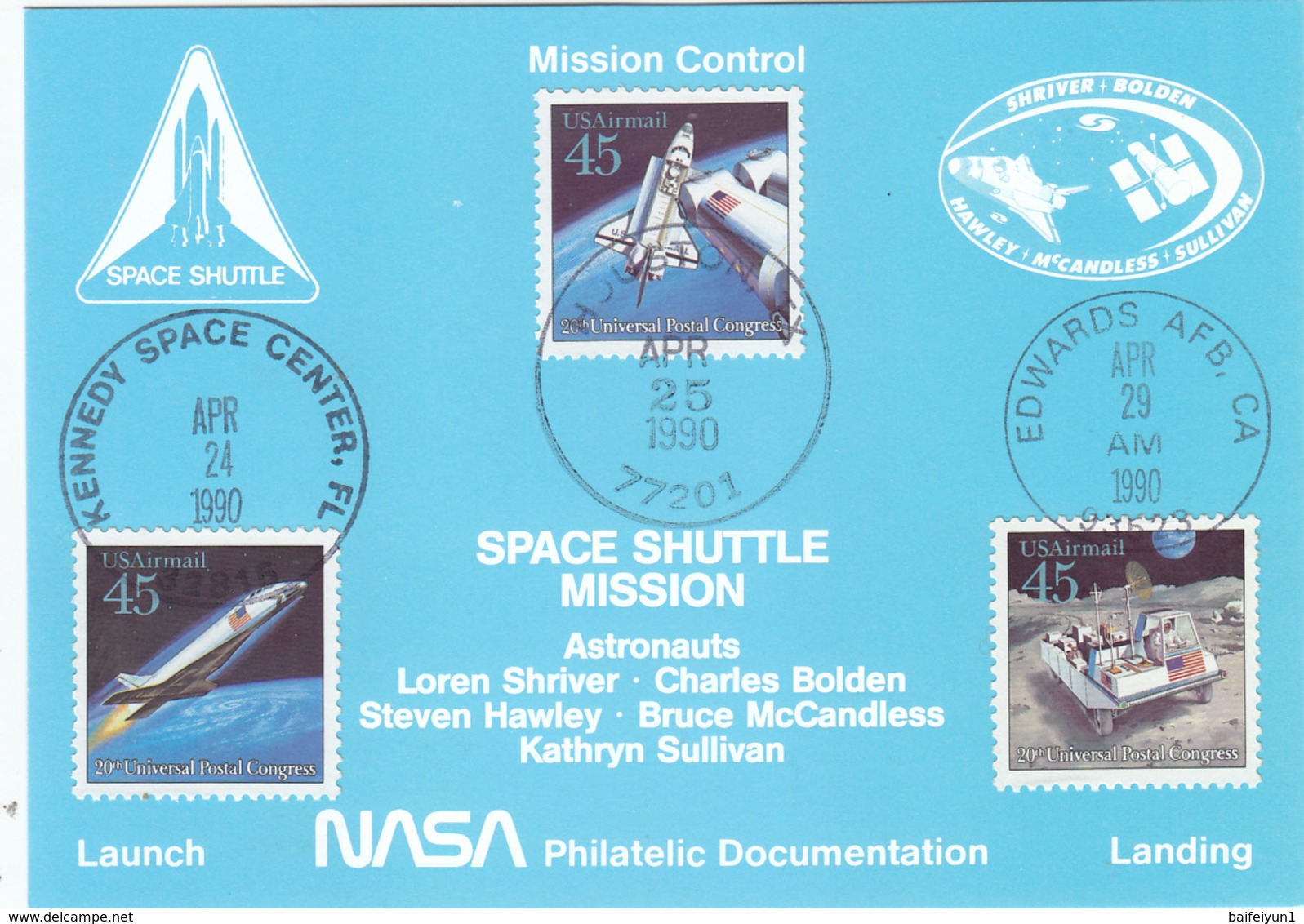 USA 1990 Space Shuttle Discovery STS-31 And Astronauts Commemorative Postcard - North  America