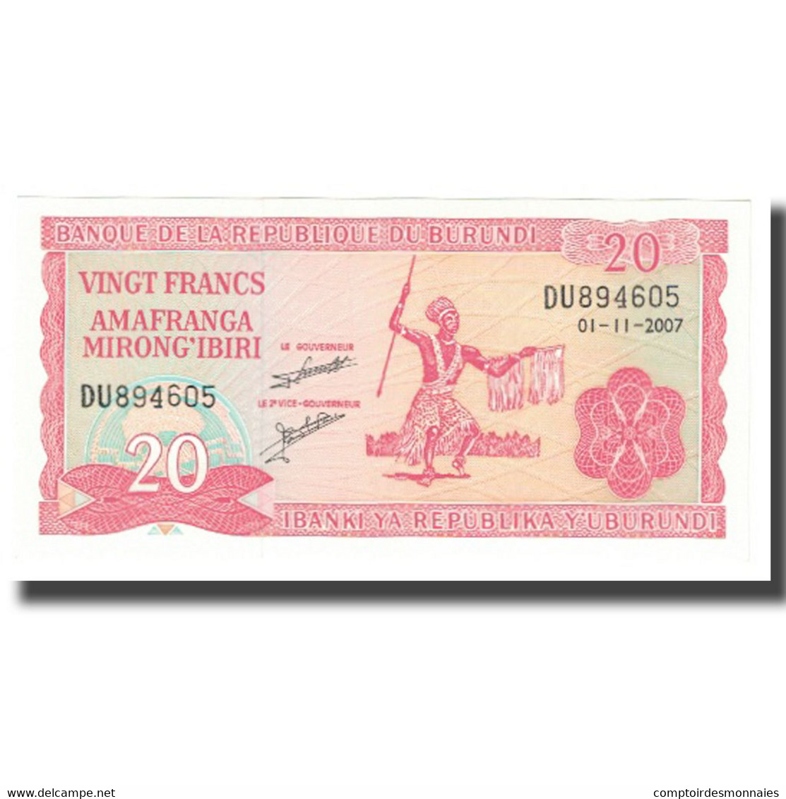 Billet, Burundi, 20 Francs, 2007, 2007-11-01, KM:27A, NEUF - Burundi