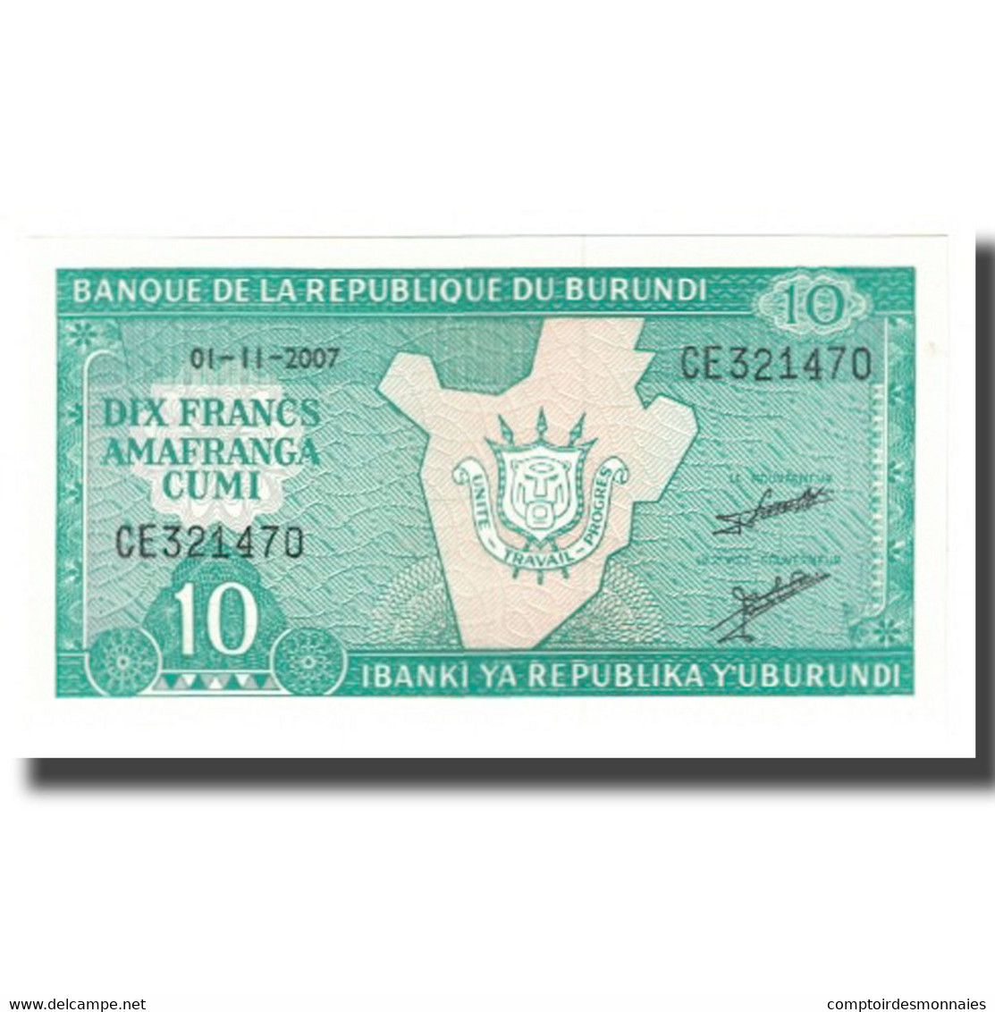 Billet, Burundi, 10 Francs, 2007, 2007-11-01, KM:33a, NEUF - Burundi