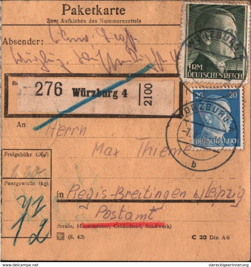 ! 1943 Paketkarte Deutsches Reich, Würzburg, Regis Breitingen - Storia Postale