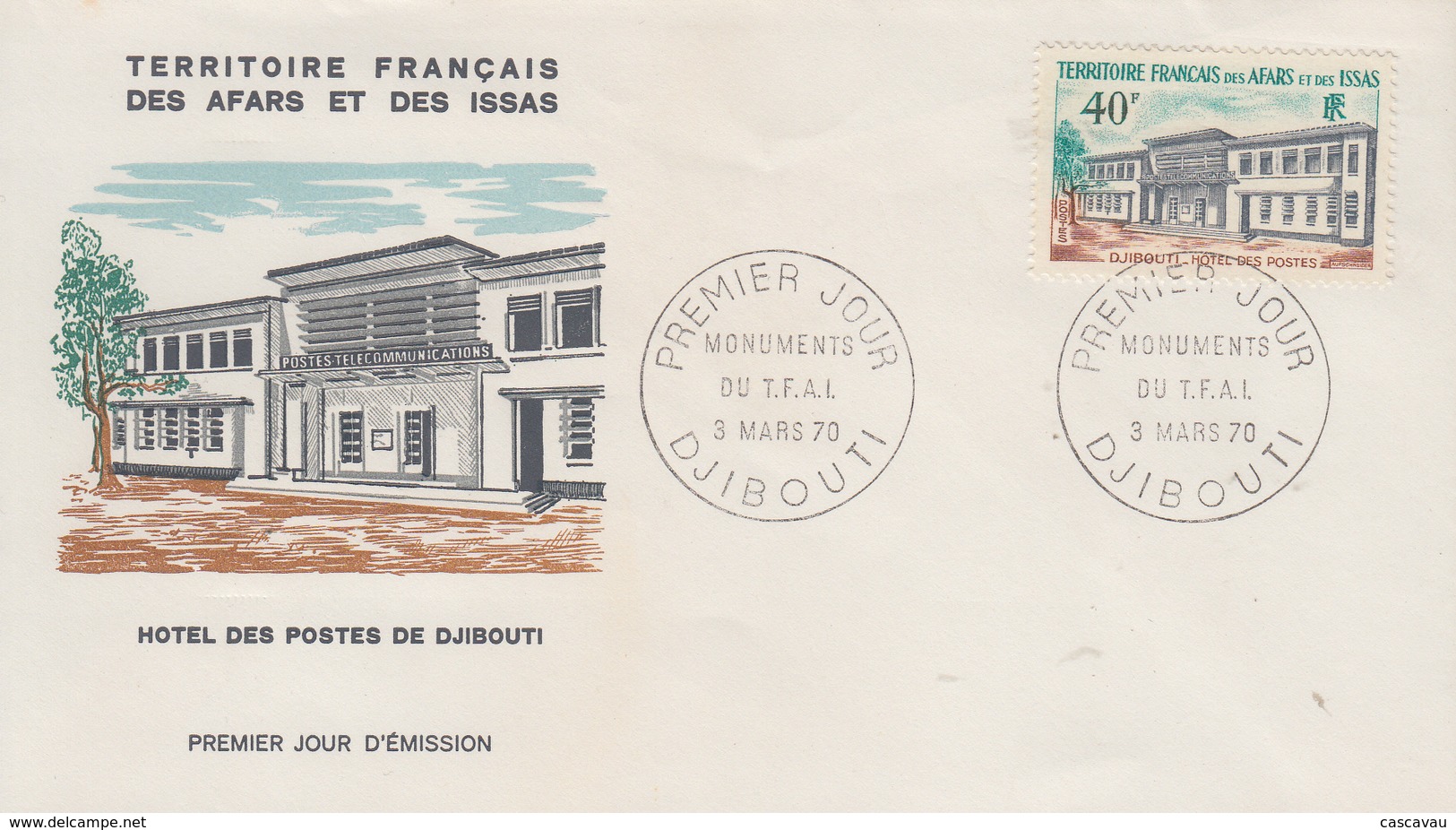 Enveloppe  FDC  1er  Jour  TERRITOIRE  FRANCAIS   Des   AFARS  Et  ISSAS    Hotel  Des   Postes   1970 - Other & Unclassified