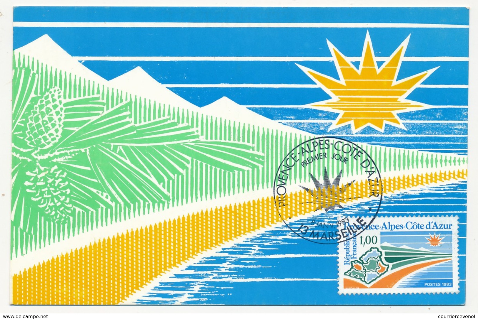 FRANCE - Carte Affranchie 1,00F Provence Cote D'Azur (dessin De Bourgeat)  Marseille 8 Janvier 1993 - 1990-1999