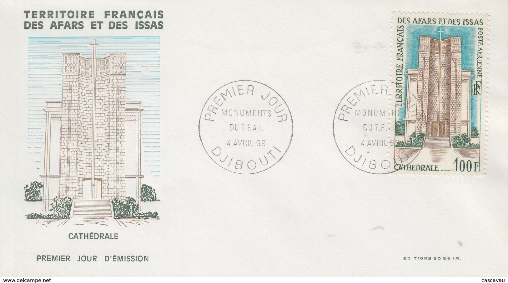 Enveloppe  FDC  1er  Jour  TERRITOIRE  FRANCAIS   Des   AFARS  Et  ISSAS   Cathédrale  De  DJIBOUTI   1969 - Sonstige & Ohne Zuordnung