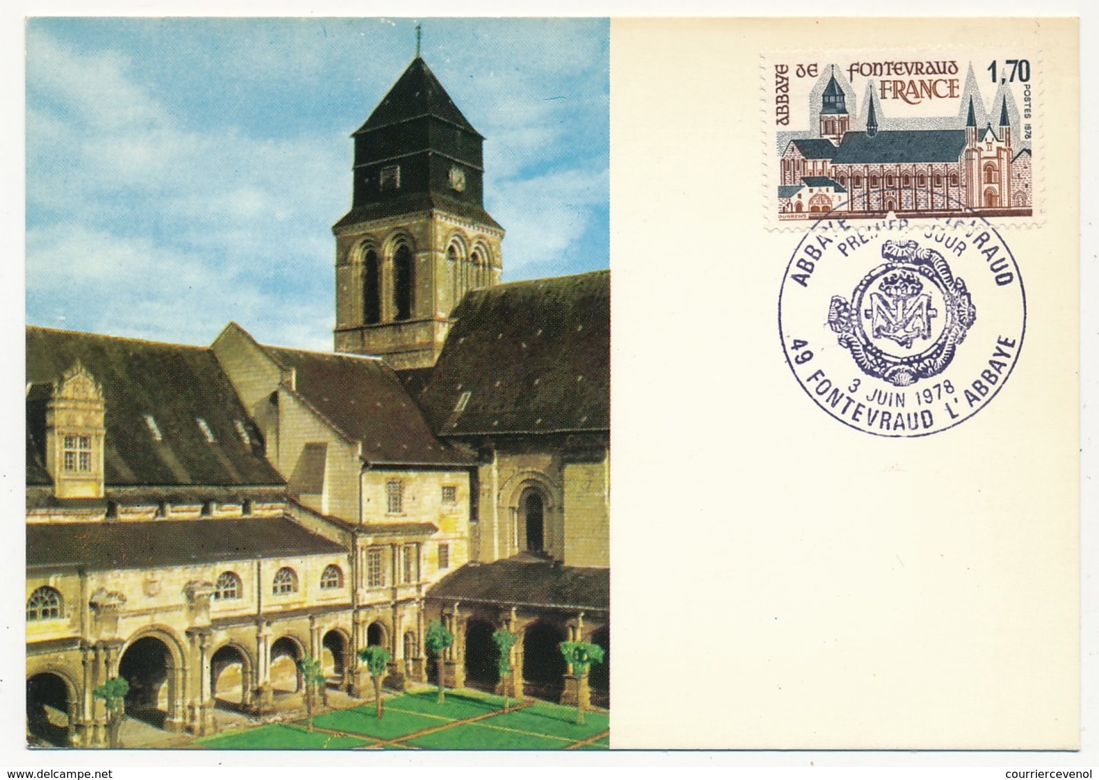 FRANCE - Carte Maximum - 1,70 Abbaye De Fontevraud - 3 Juin 1978 - 1970-1979