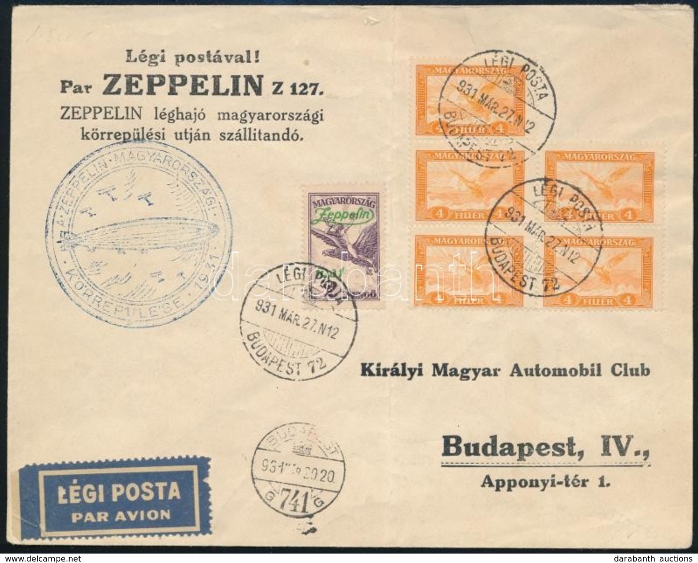 1931 Zeppelin Magyarországi Körrepülés Levél Zeppelin 2P Bélyeggel (hajtott) - Other & Unclassified