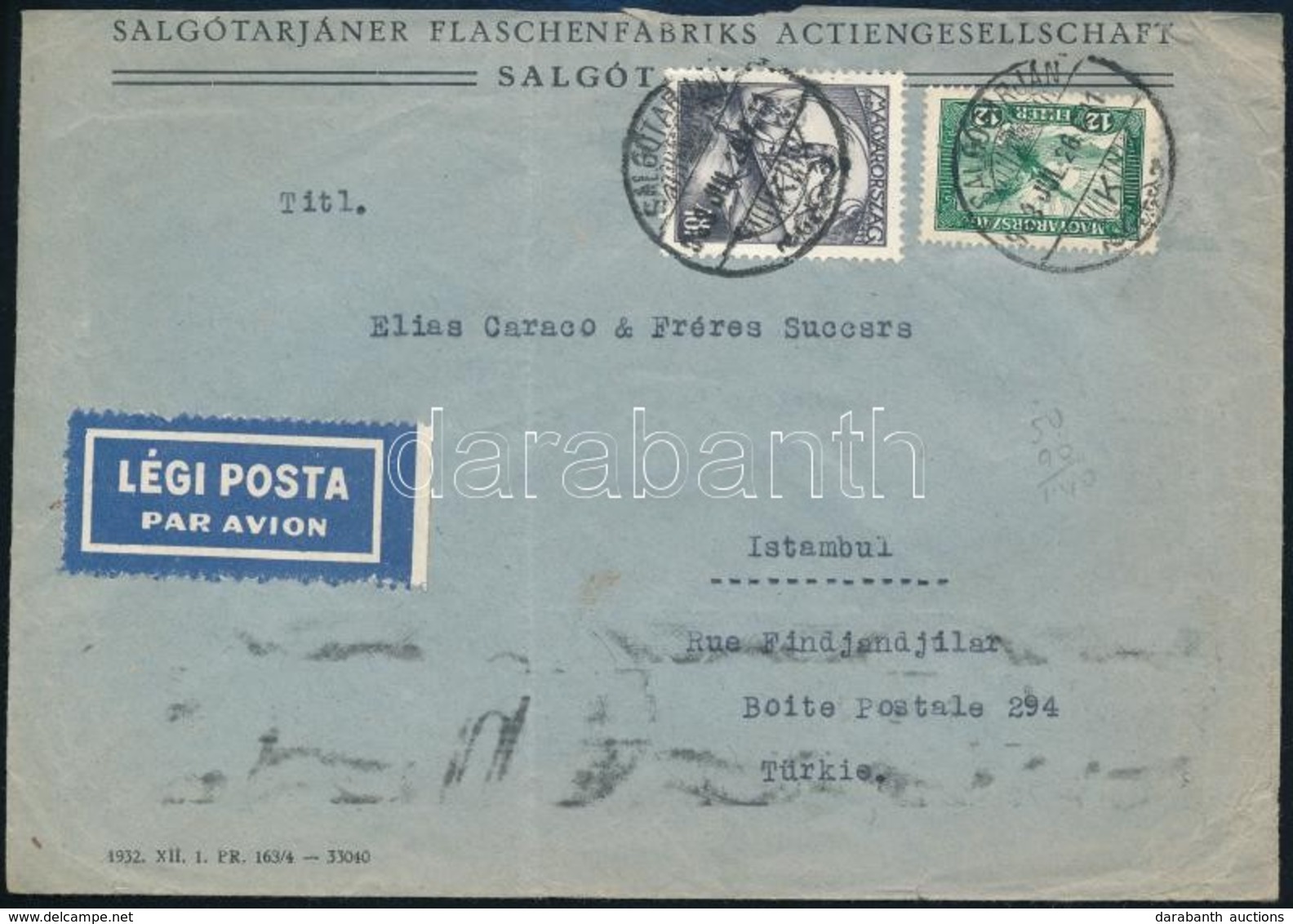 1933 Légi Levél Isztambulba - Other & Unclassified