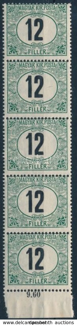 ** 1908 Zöldportó 12f Függőleges  ívszéli ötöscsík (40.000) - Sonstige & Ohne Zuordnung