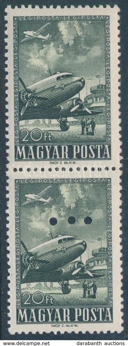 ** 1957 Repülő 20Ft Függőleges Pár, Az Alsó érték Hármaslyukasztással (a Magyar Posta Ajándéka) (15.000) - Other & Unclassified