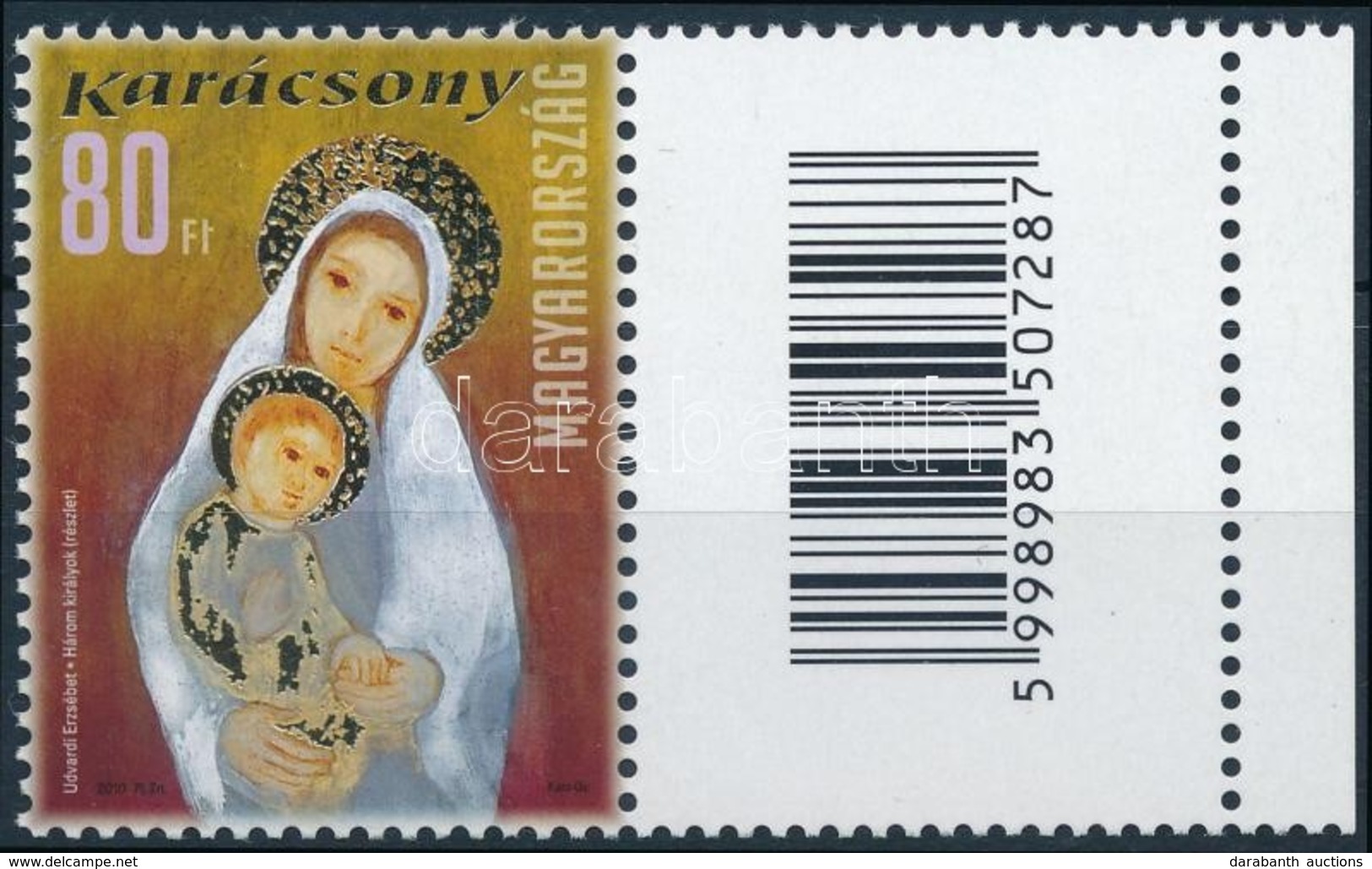 ** 2010 Karácsony 80Ft Jobb Oldali Vonalkódos Mezővel (10.000) / Mi 5487 Stamp With Barcode On Blank Field - Other & Unclassified