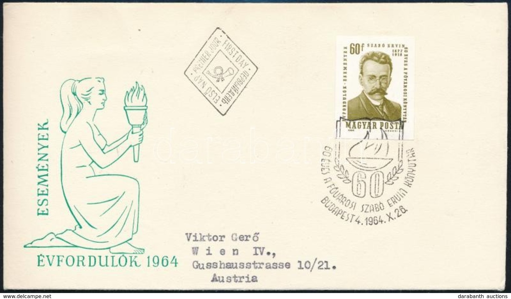 1964 Évfordulók (II.) Szabó Ervin (1877-1918) Vágott Bélyeg FDC-n - Other & Unclassified