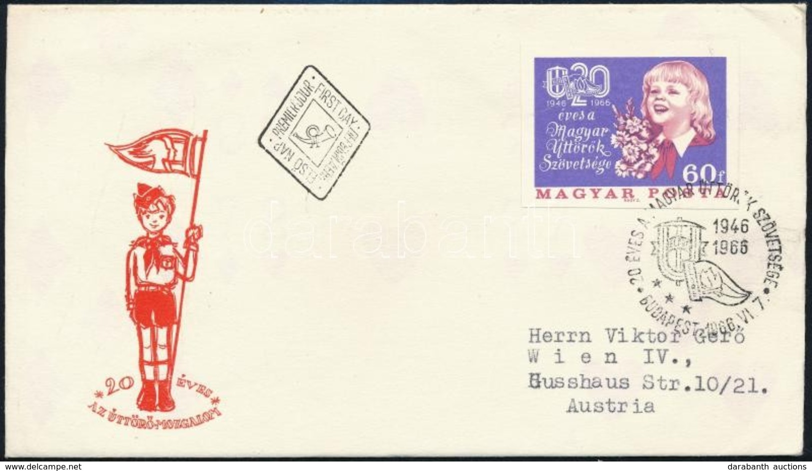 1966 Évfordulók (IV.) Magyar Úttörők Szövetsége Vágott Bélyeg FDC-n - Other & Unclassified