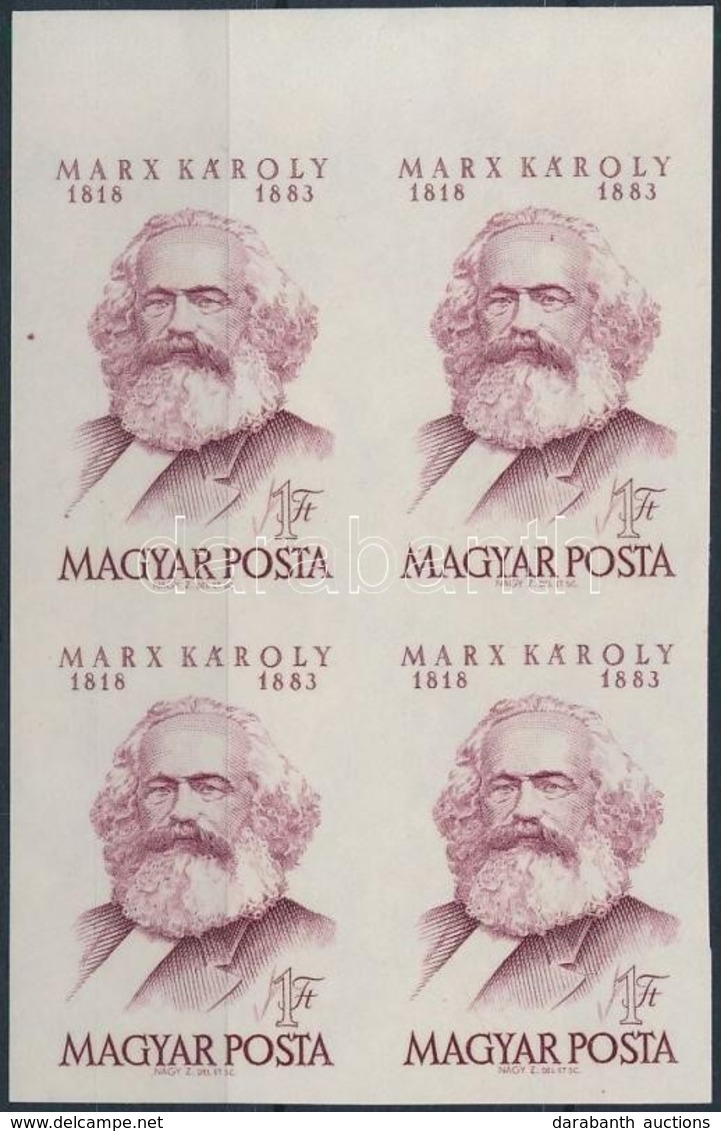 ** 1968 Évfordulók - Események (VI.) Karl Marx ívszéli Vágott 4-es Tömb (4.000) - Sonstige & Ohne Zuordnung