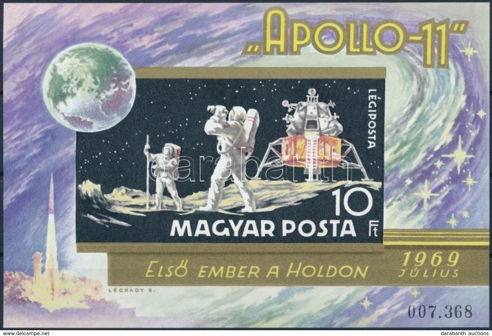 ** 1969 Apollo 11 - Első Ember A Holdon (I.) Vágott Blokk (6.000) - Other & Unclassified
