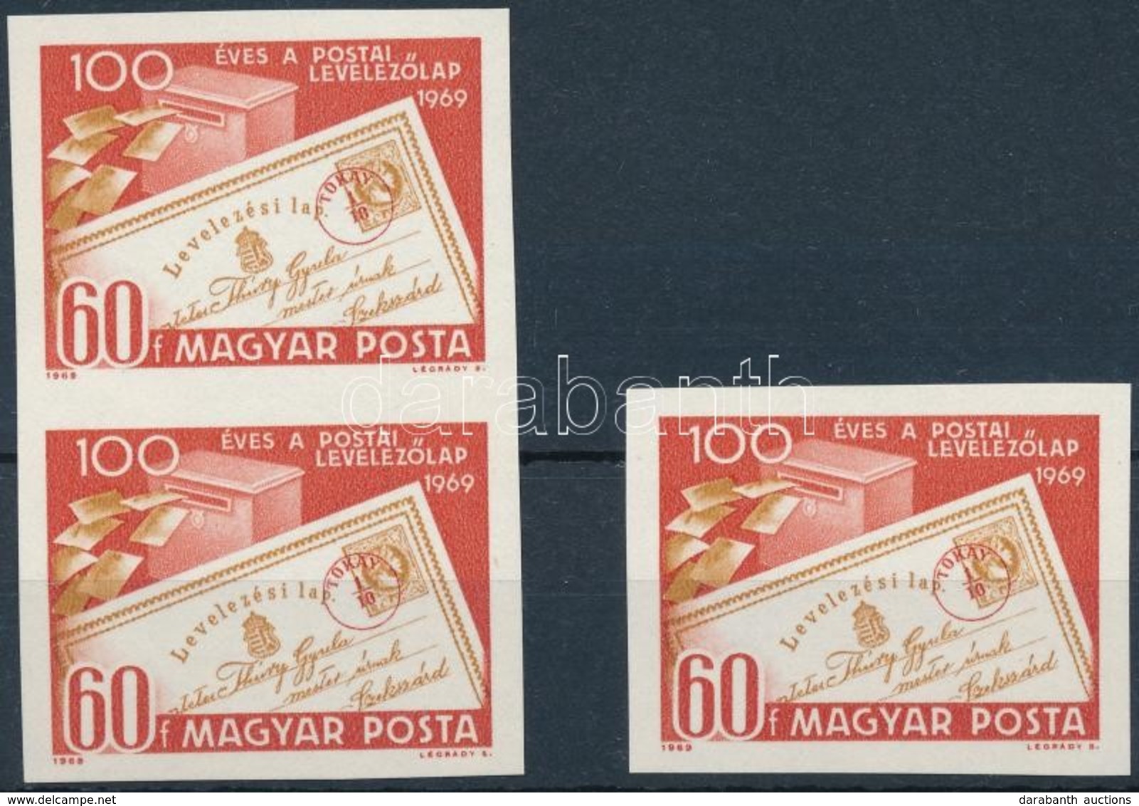 ** 1969 Évfordulók (VII.) 100 éves A Postai Levelezőlap Vágott Bélyeg és Pár (3.000) - Sonstige & Ohne Zuordnung