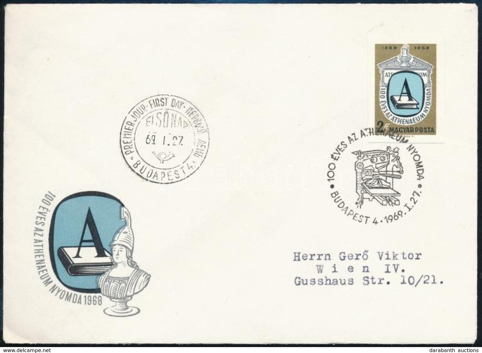 1969 Évfordulók (VII.) 100 éves Az Athenaeum Nyomda Vágott Bélyeg FDC-n - Sonstige & Ohne Zuordnung