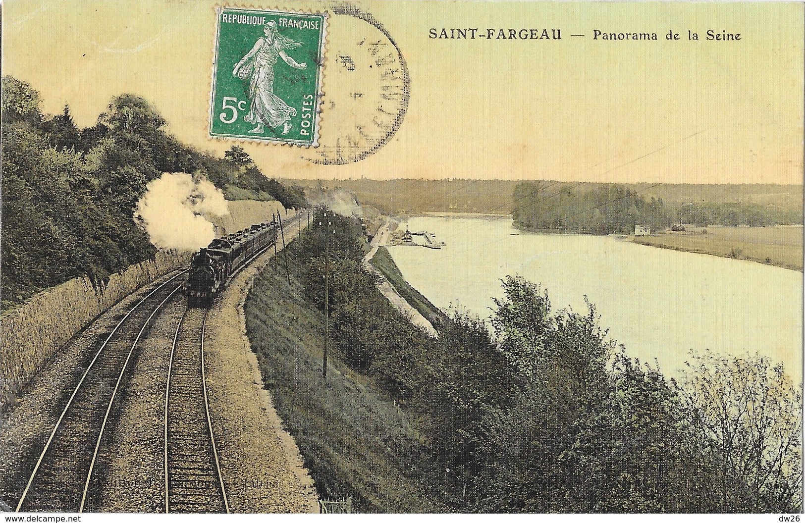 St Saint-Fargeau-Ponthierry, Panorama De La Seine, Chemin De Fer, Train, Voie Ferrée - Carte Colorisée, Toilée Et Vernie - Saint Fargeau Ponthierry