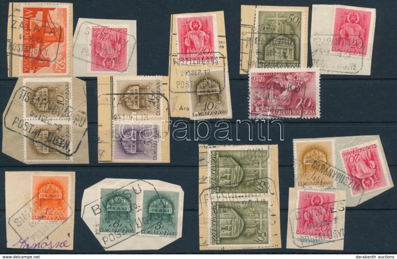 O 13 Db Postaügynökségi Bélyegzés A 40-es évek Elejéről, Főleg Kivágásokon - Other & Unclassified