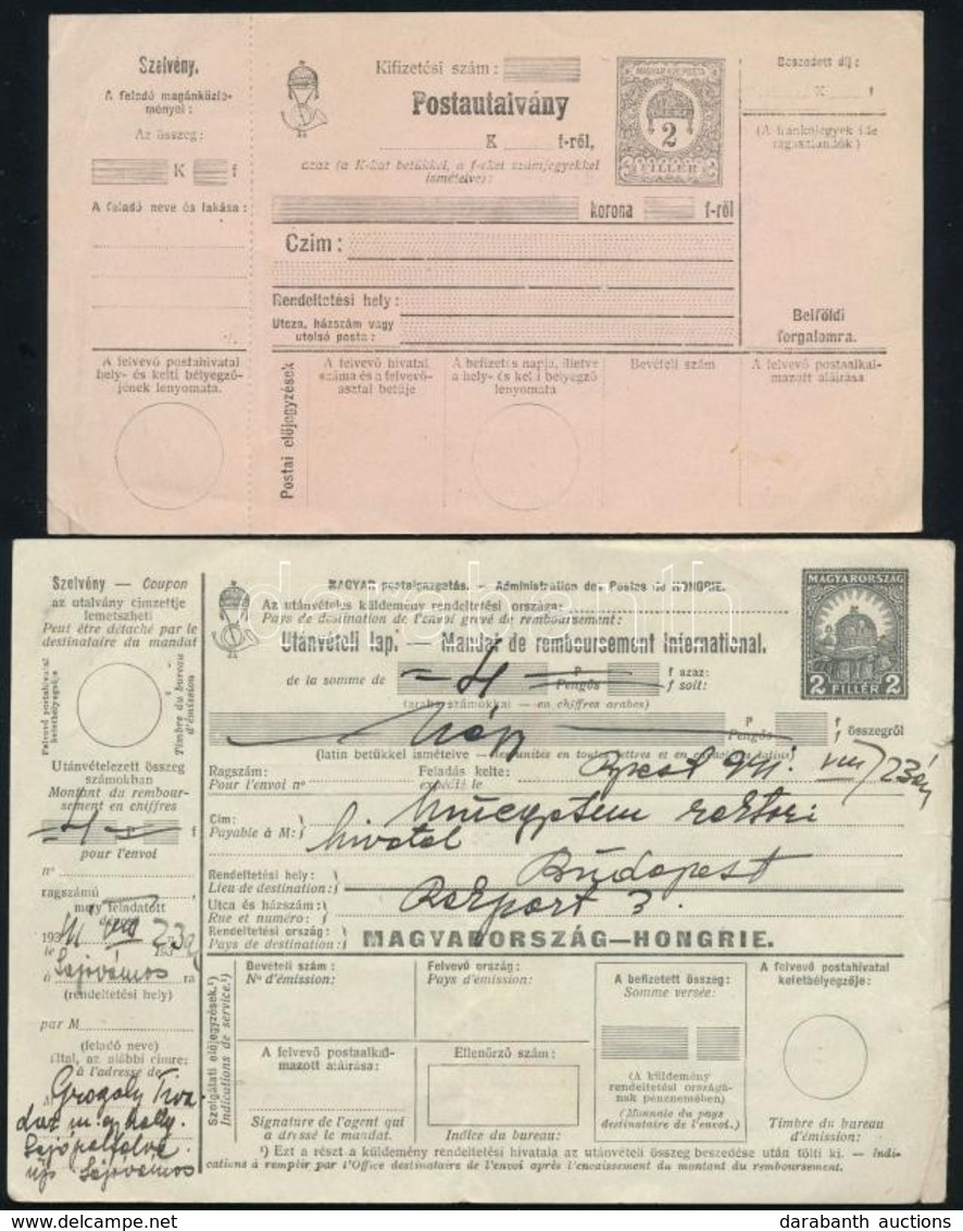 1918 Postautalvány Si 36 B Használatlan  + 1934 2f Díjjegyes Utánvételi Lap Megírva, De Fel Nem Adva - Other & Unclassified