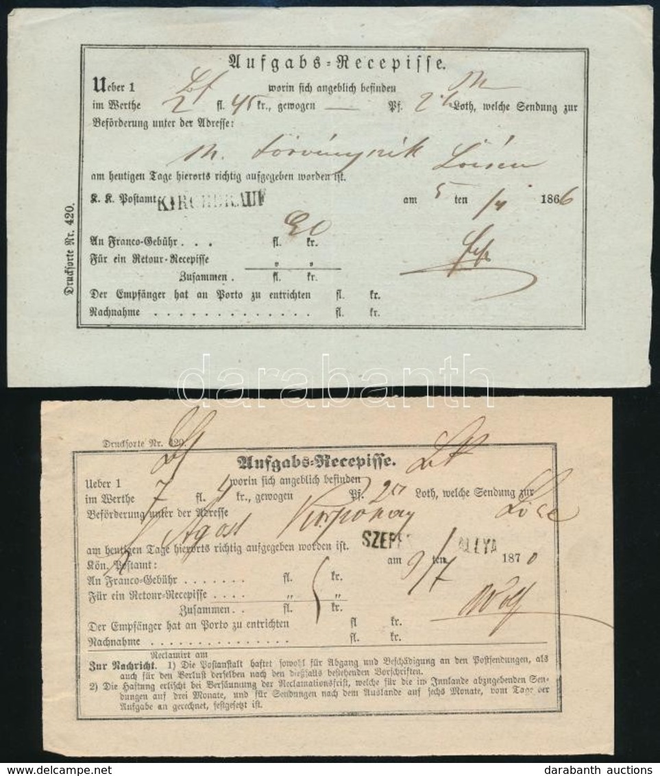 3 Db Tértivevény / Aufgabs Recepisse Az Egyik KIRCHDRAUFT (=Szepesváralja) Feladással 1866-ból és 2 Db SZEPES VÁRALLYA F - Other & Unclassified