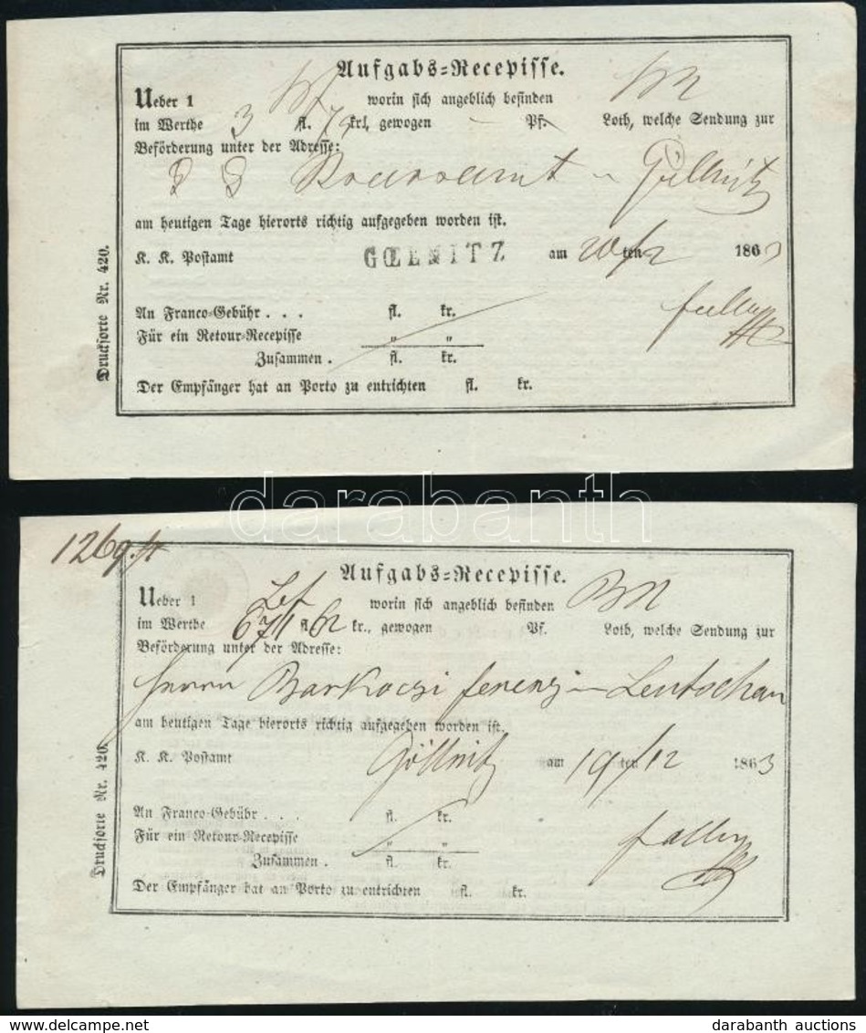 4 Db Tértivevény / Aufgabs Recepisse GOELNITZ, Illetve Gölnitz Feladással 1863-tól, Valamint 2 Db 1862-ből, Feladást Nem - Other & Unclassified