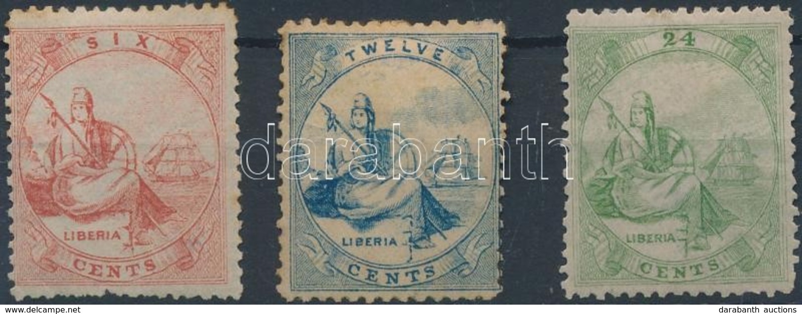 (*) * Libéria 1864 Forgalmi Bélyeg Sor Mi 4-6 Mi 4 és 6 Falcos és Betapadt Hinged Wit Gum Disturbance, Mi 5 Gumi Nélkül, - Other & Unclassified