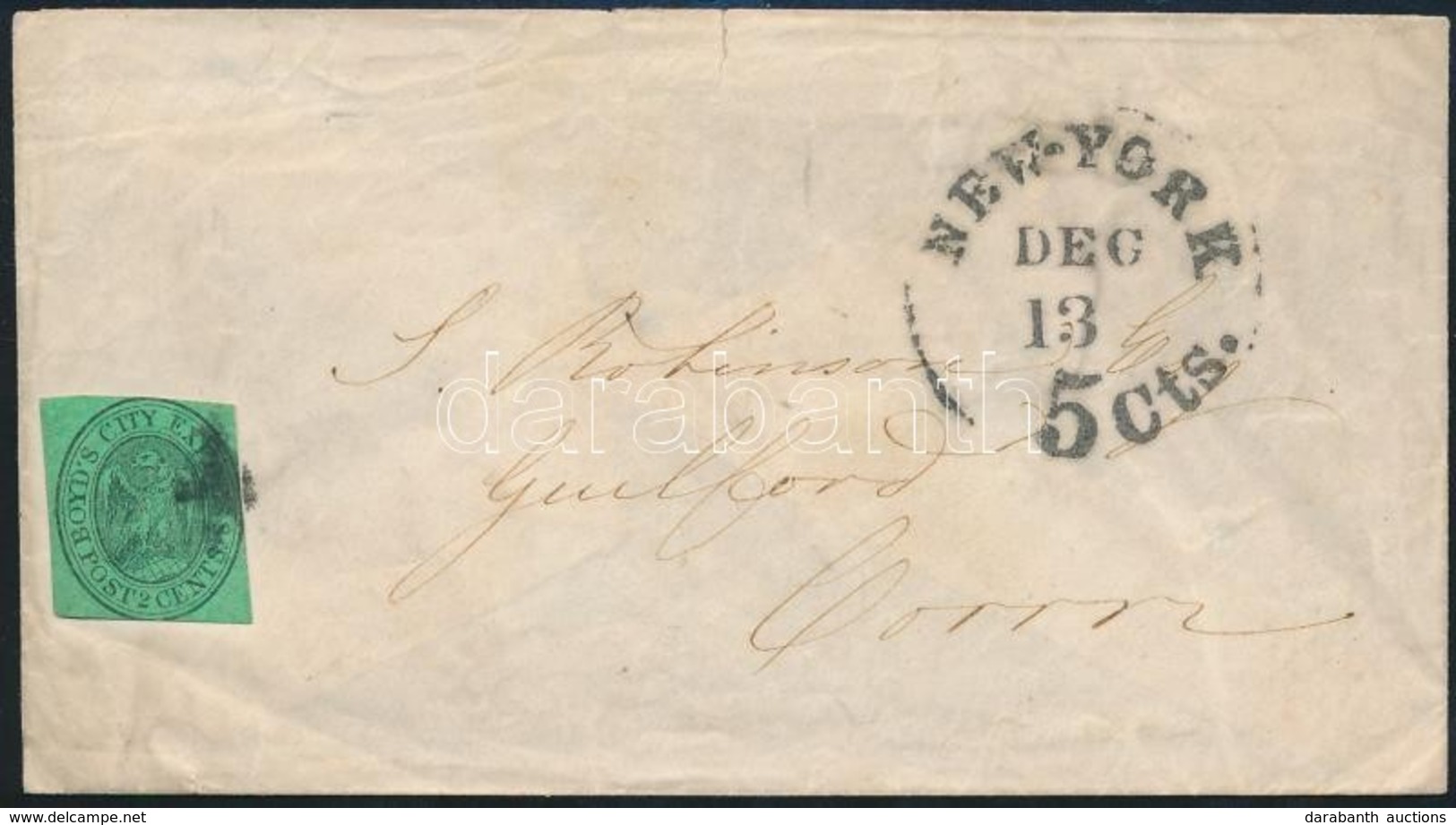 1848-1852 New Yorki Levél 'BOYD'S CITY EXPRESS' 2 Cent Bérmentesítéssel, Ritka Darab! - Other & Unclassified