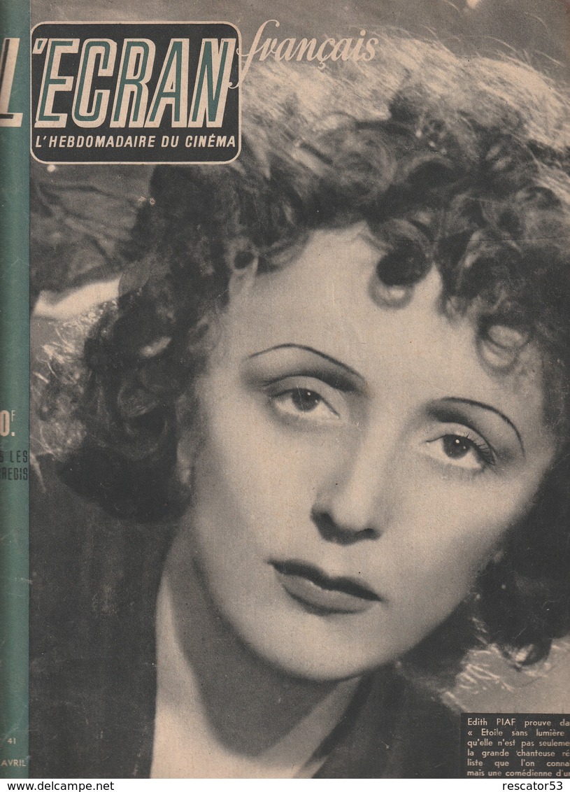 Rare Ancien Magazine L'écran Français Edith Piaf En Première Page  N°41 Du 10 Avril 1946 - Magazines
