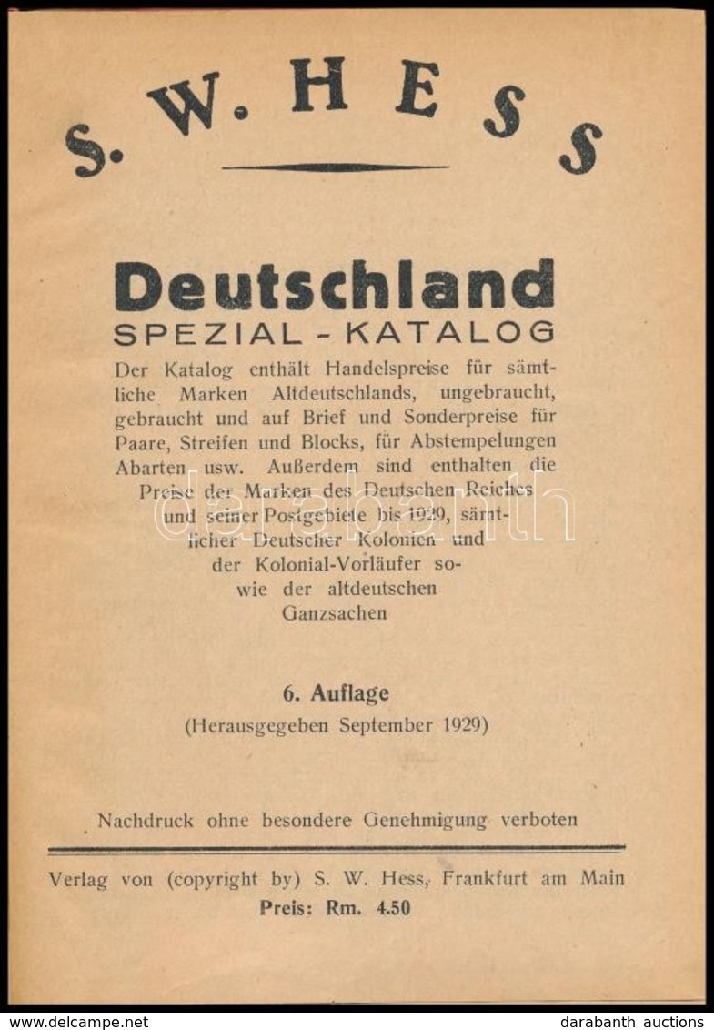 S.W. HESS Deutschland Spezial-katalog (1929) - Sonstige & Ohne Zuordnung
