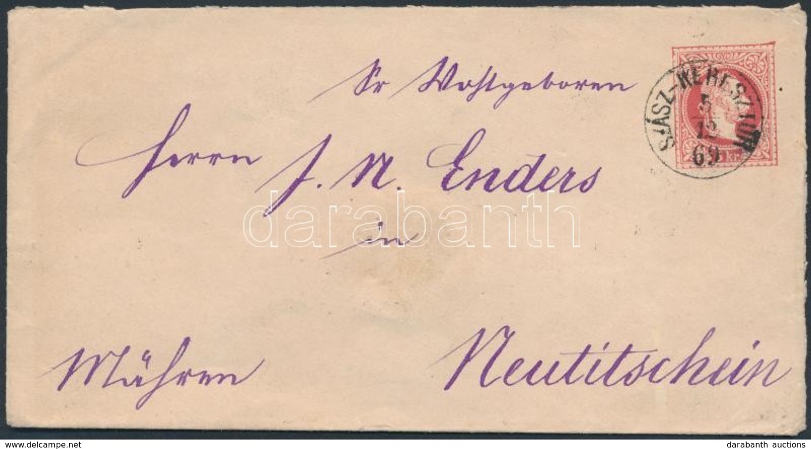 1869 5kr Díjjegyes Boríték / PS-cover 'SZÁSZ-KERESZTÚR' - 'NEUTITSCHEIN' - Other & Unclassified