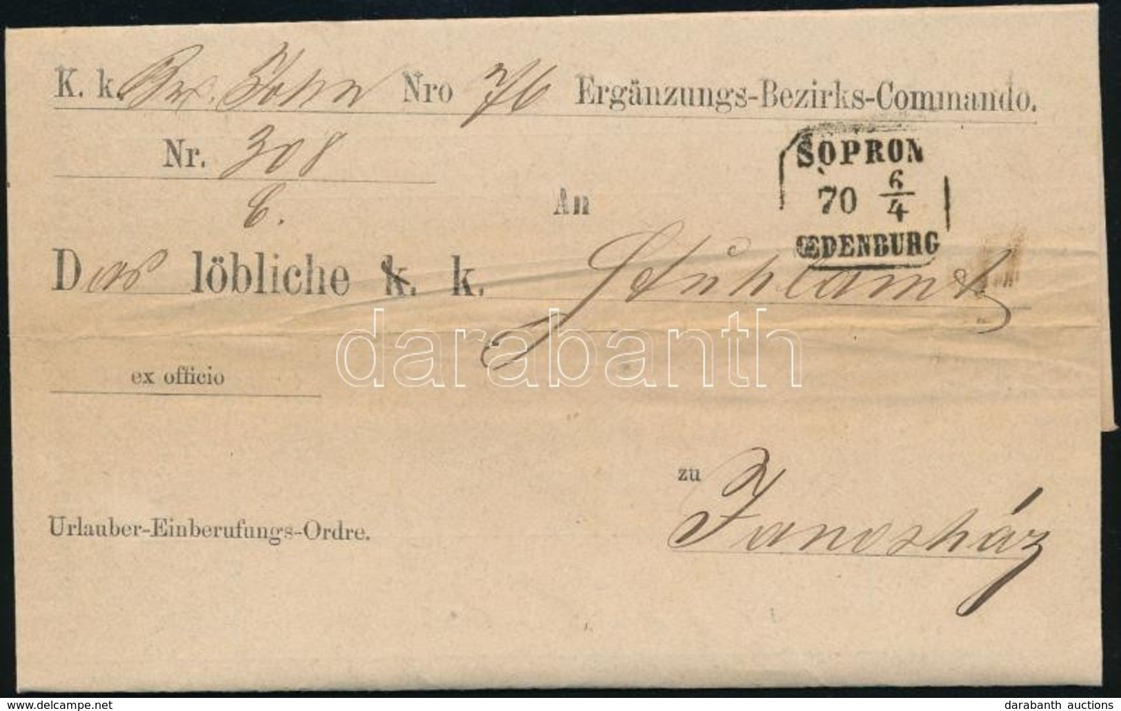 1870 Ex Offo 'SOPRON OEDENBURG' - Other & Unclassified