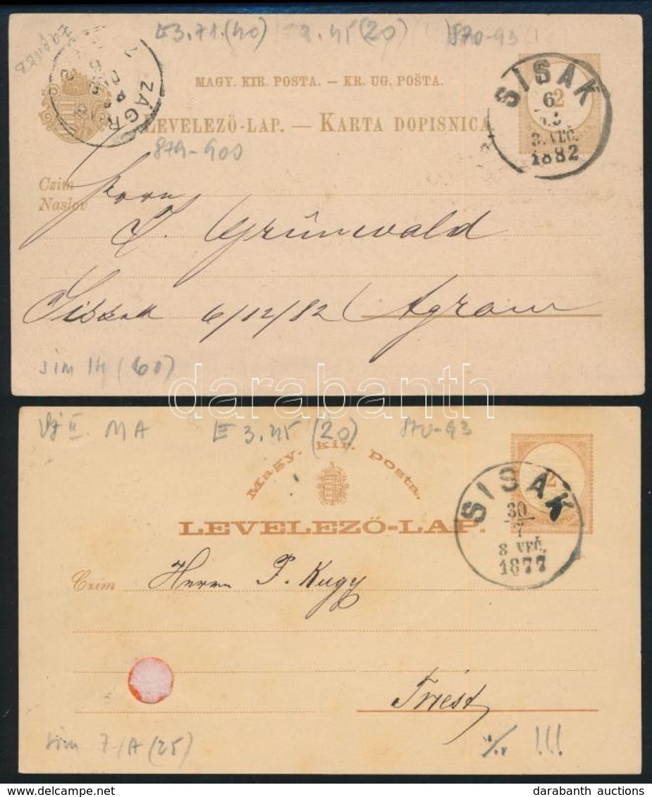 1877-1882 2 Db Díjjegyes Levelezőlap 'SISAK' - Other & Unclassified