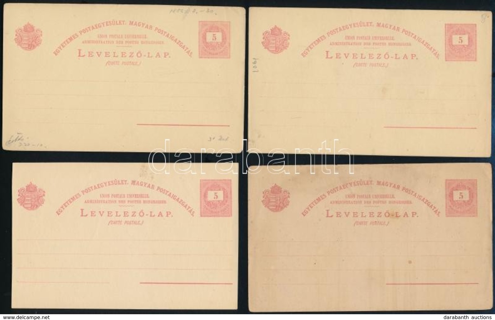 1880 4 Db Levelezőlap (UPU) IV. Vízjel (4.000) - Other & Unclassified