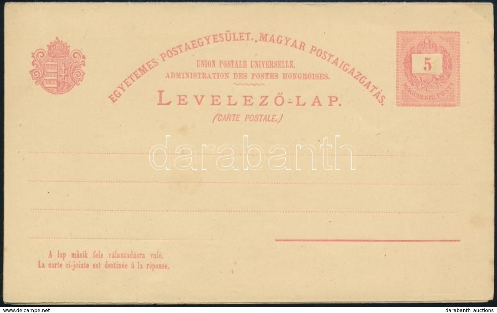 1880 Válaszos Levelezőlap (UPU) IV. Vízjel (főlapon Kis Szakadás) - Sonstige & Ohne Zuordnung