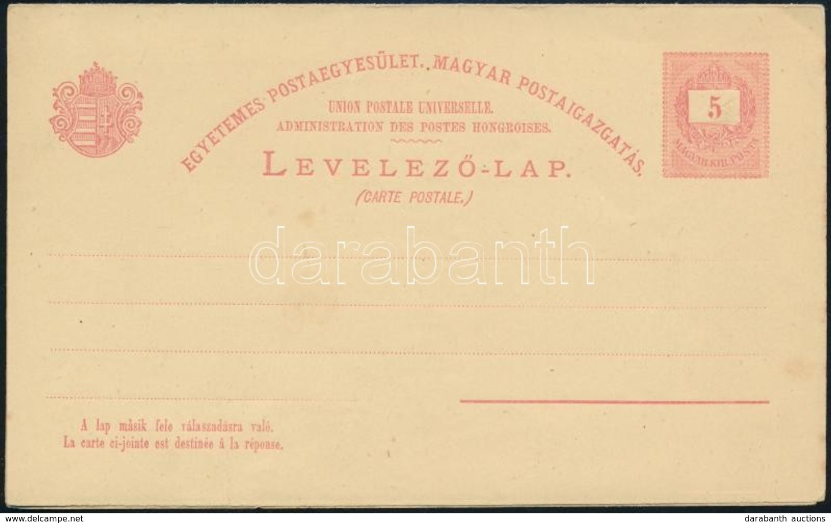 1880 Válaszos Levelezőlap (UPU) IV. Vízjel (főlapon Kis Szakadás) - Other & Unclassified