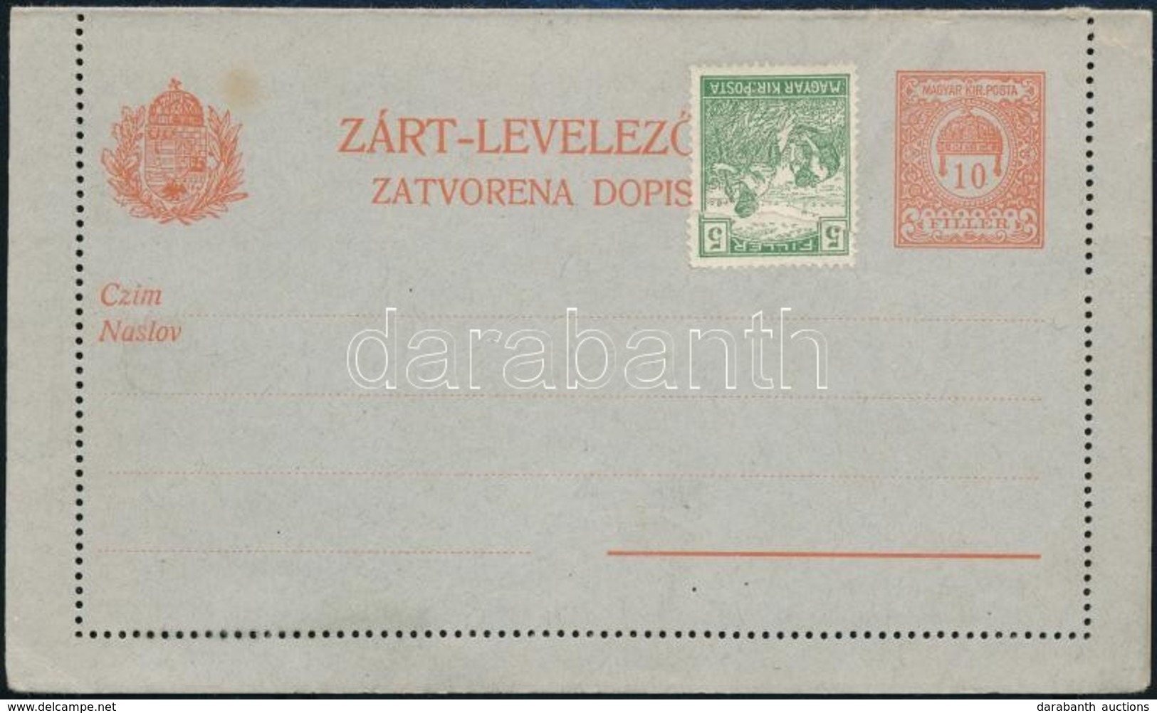 1900 10f Használatlan Díjjegyes Zárt Levelezőlap, Magyar-horvát Nyelvű, 3 Mm értékszámmal (1.200) - Sonstige & Ohne Zuordnung