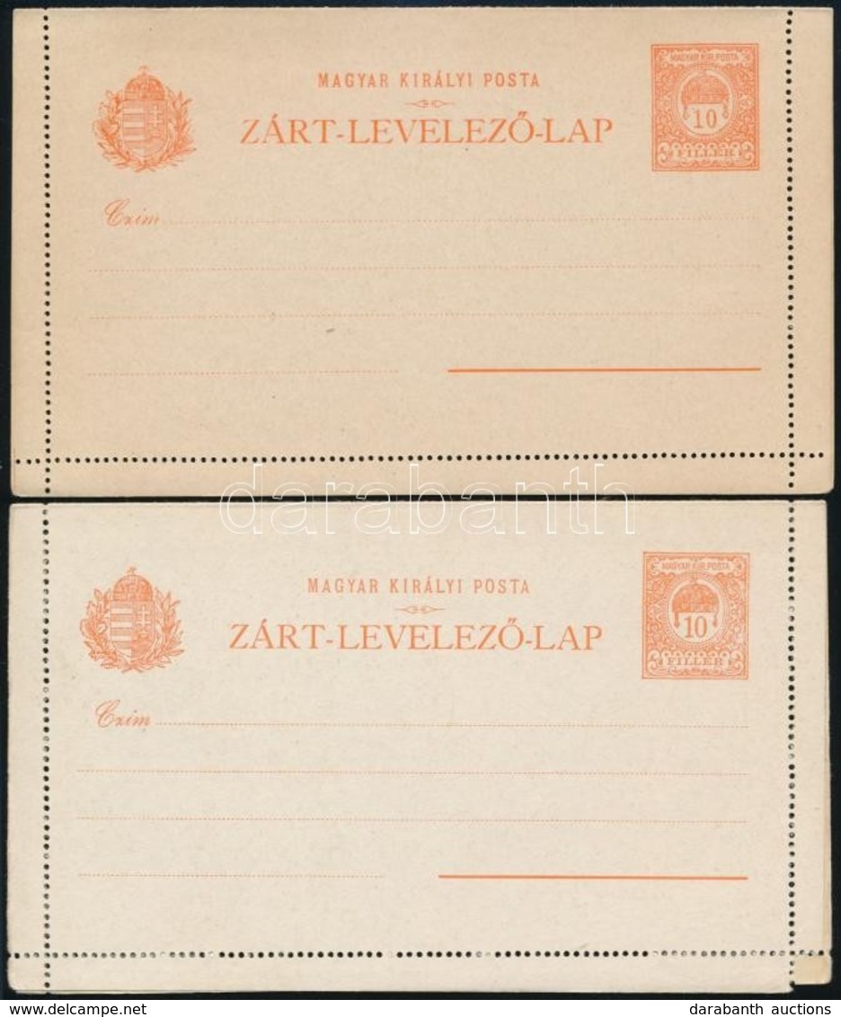 1900 2db 10f Használatlan Díjjegyes Zárt Levelezőlap, Magyar Nyelvű, 3,5 Mm és 3 Mm értékszámmal (1.400) - Other & Unclassified