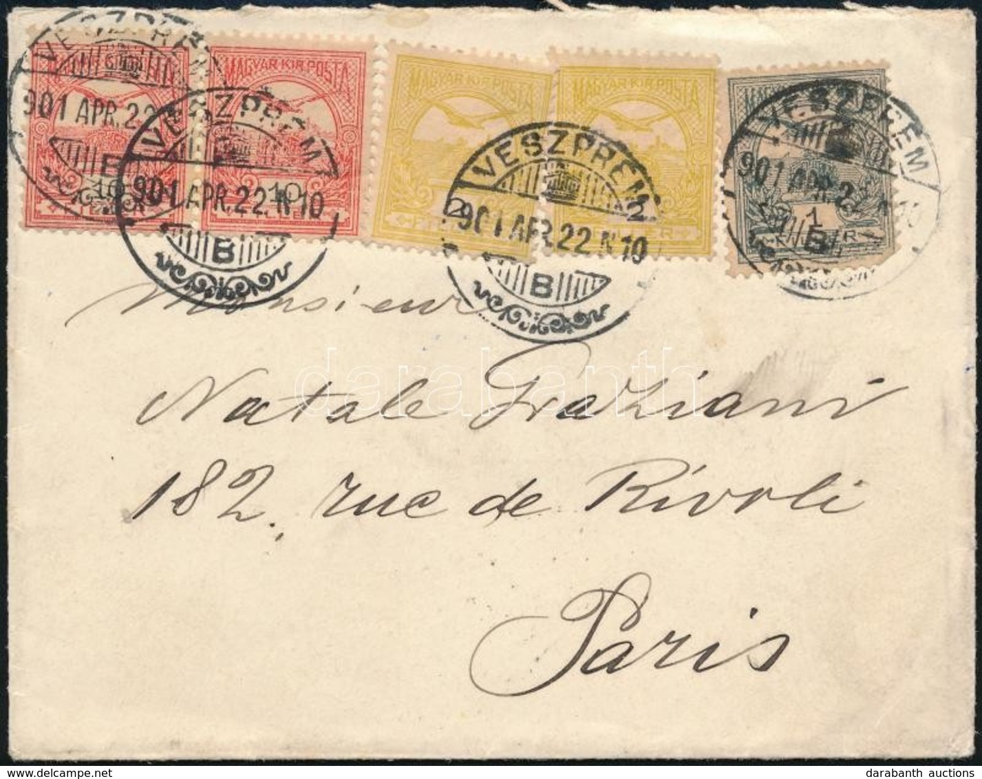 1901 Levél összesen 25f Turul Bérmentesítéssel VESZPRÉM' - 'PARIS' - Other & Unclassified