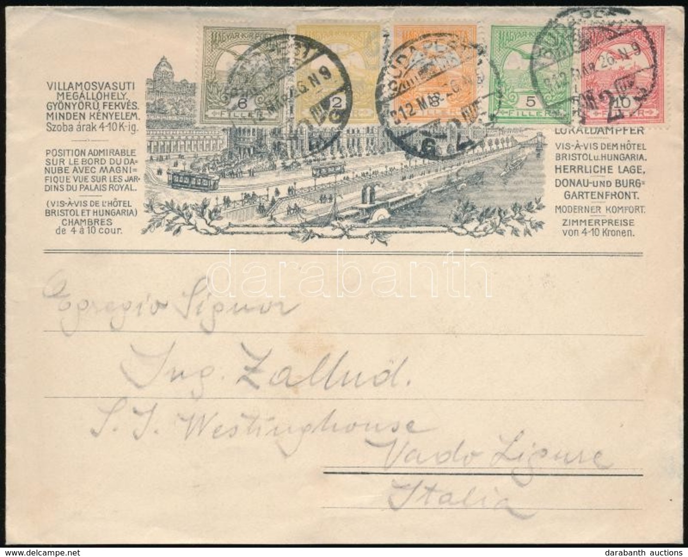 1912 5 Színű Turul Bérmentesítés Levélen Olaszországba / Cover With 5 Colour Franking To Italy - Other & Unclassified