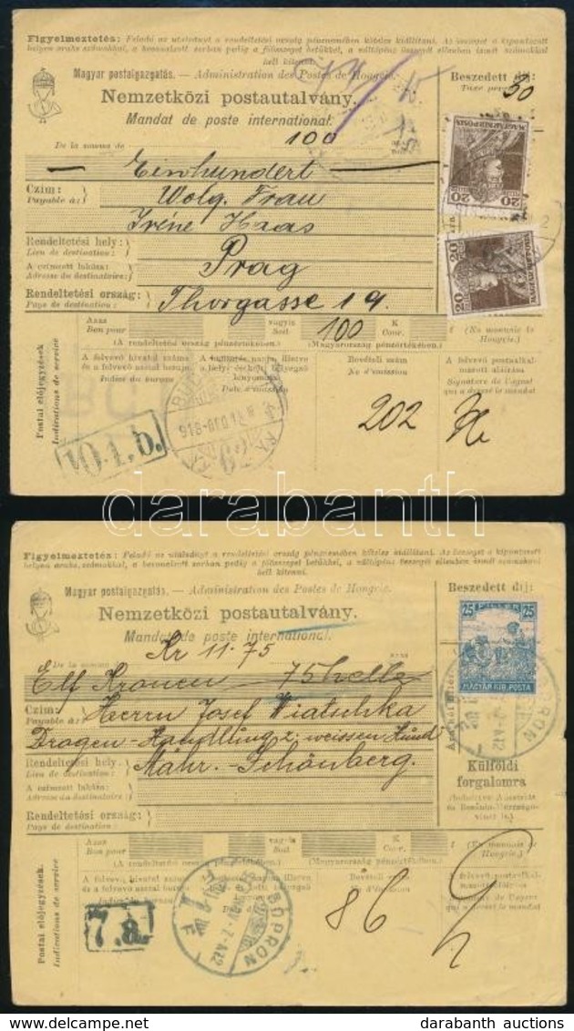 1918. Nov. 2 Db Nemzetközi Postautalvány Sopronból Marh Schönbergbe, Budapestről Prágába - Other & Unclassified