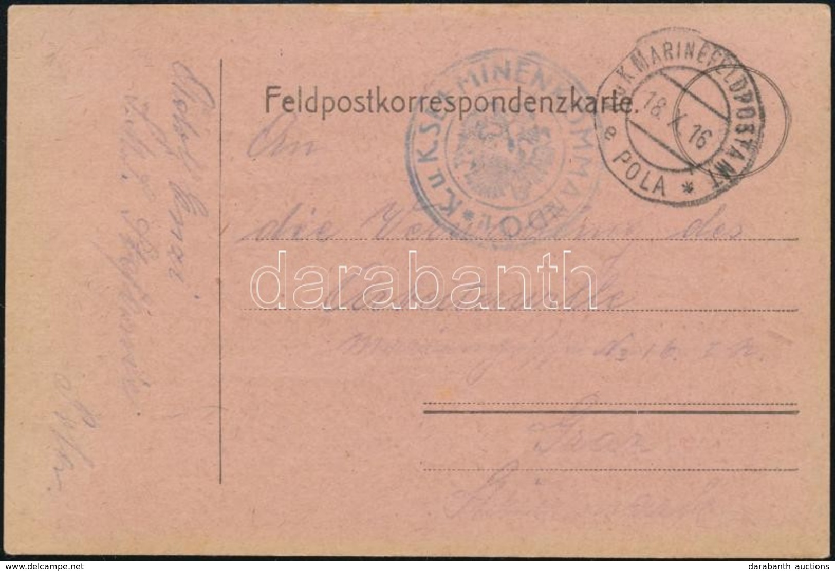 1916 Tábori Posta Képeslap Az SMS Stefánia Hajóról Küldve / Field Postcard From The SMS Stefania 'K.u.k.  SEEMINENKOMMAN - Otros & Sin Clasificación