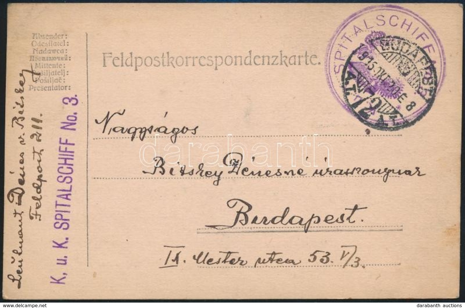 1915 Tábori Postai Levelezőlap Kórházhajóról Küldve 'K.u.k. SPITALSCHIFF No. 3.' - Sonstige & Ohne Zuordnung