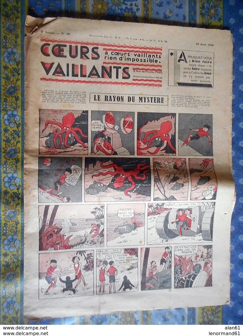 COEURS VAILLANTS 1936 N° 34 LE RAYON DU MYSTERE TINTIN ET MILOU En EXTREME ORIENT HERGE - Tintin