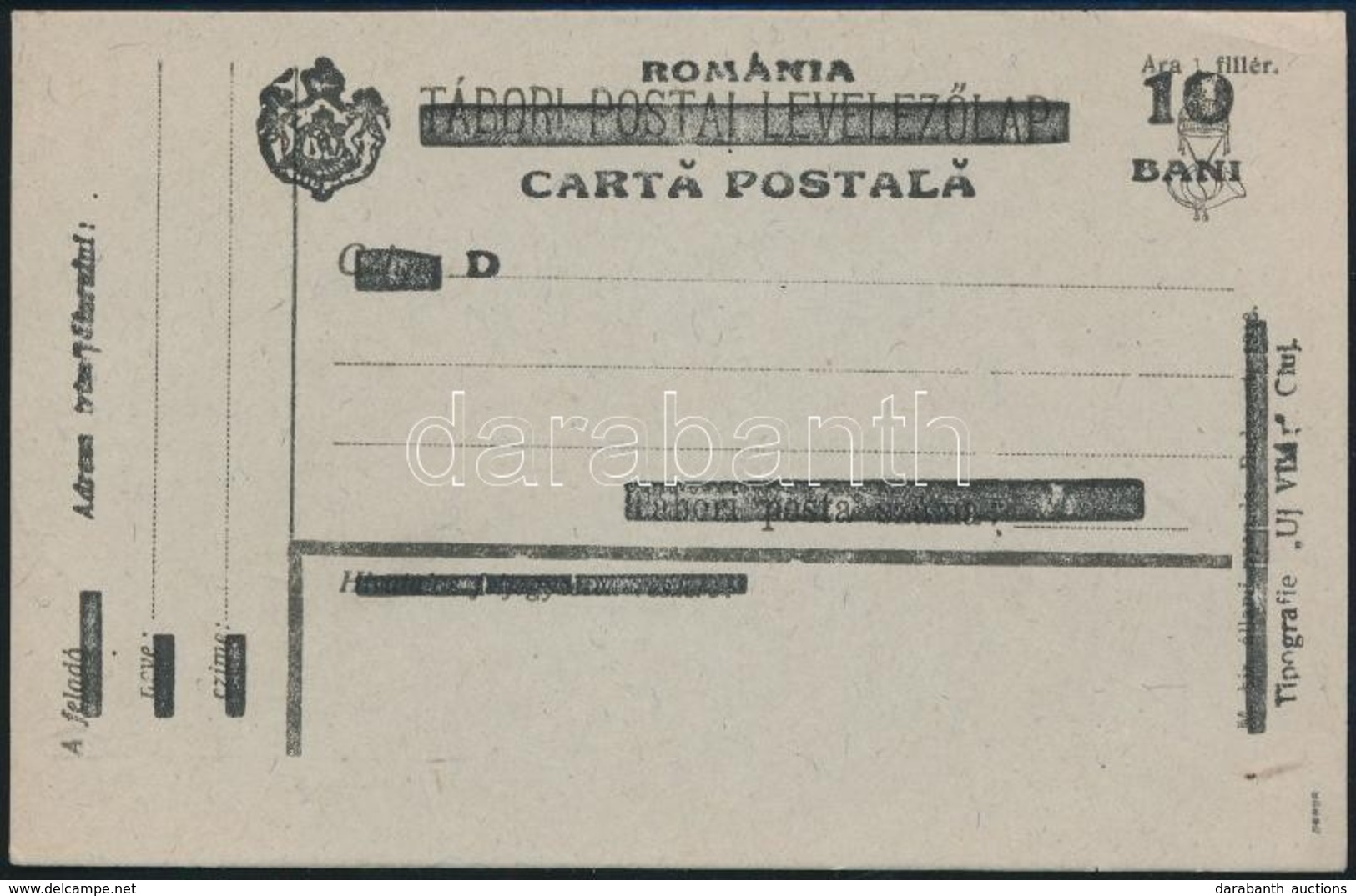 Kolozsvár 1919 Használatlan Felülnyomott  Tábori Lap Bodor Vizsgálójellel - Other & Unclassified